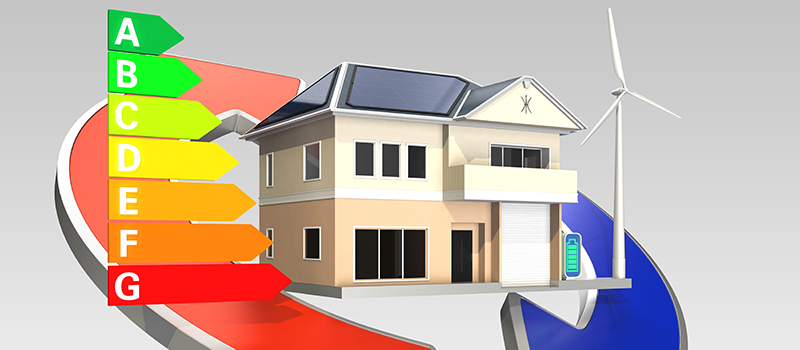 Smart house with energy classification chart