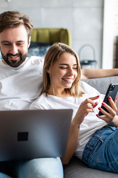 happy couple on phone